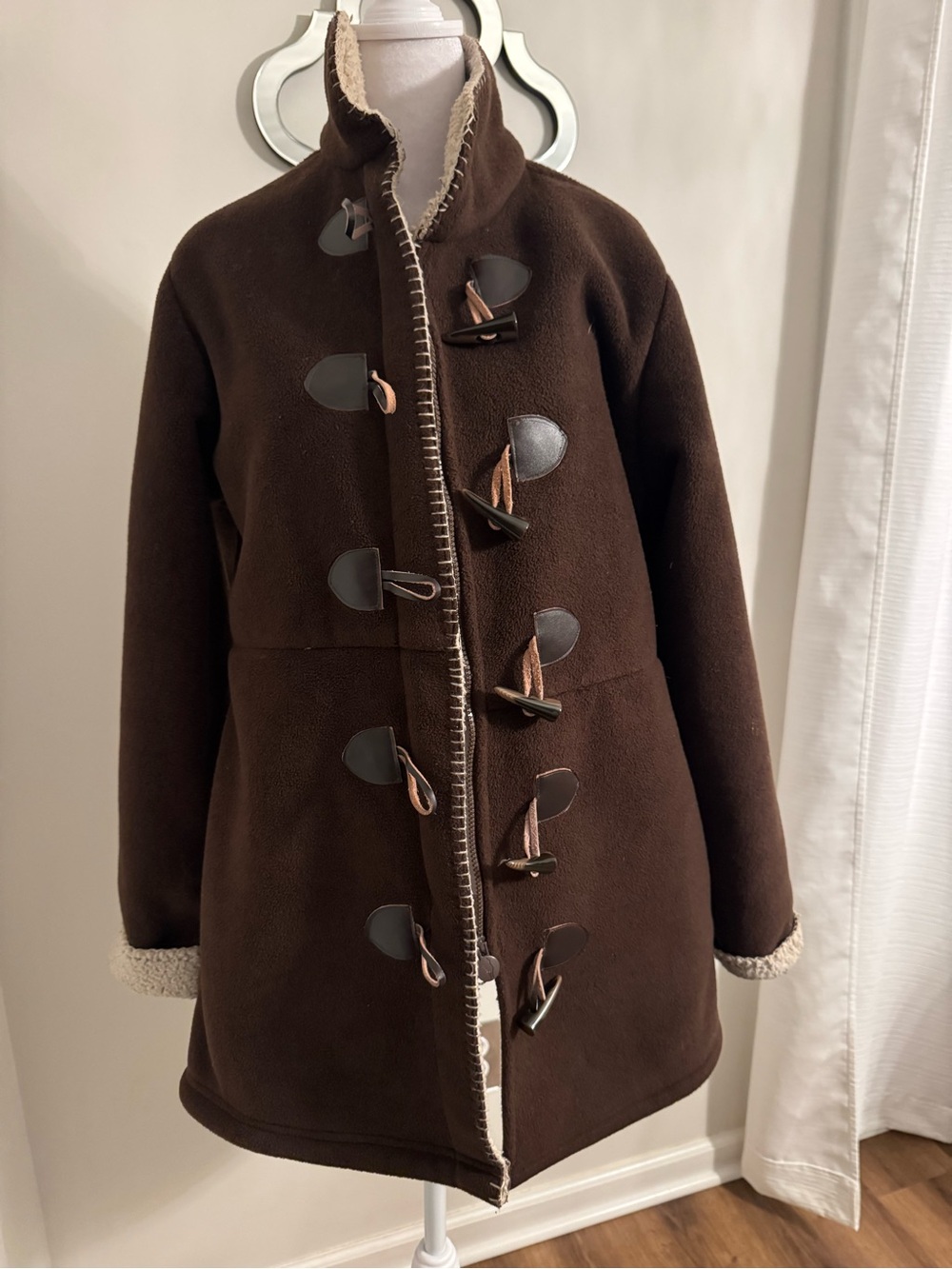 Classic Brown Toggle Peacoat with Sherpa Trim